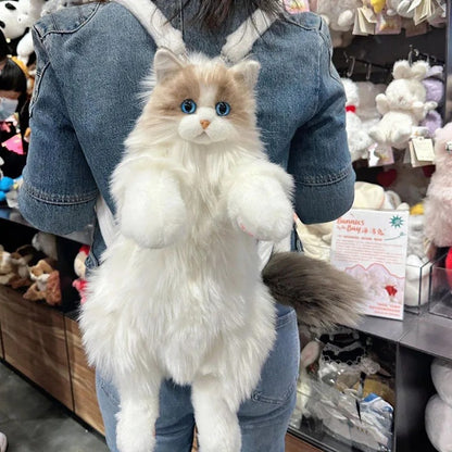 Cat Plush Backpack Cute Furry Kitten Crossbody Bag