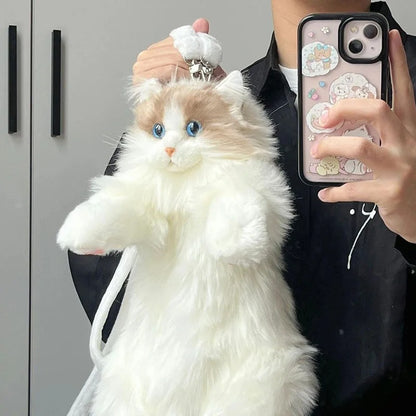 Cat Plush Backpack Cute Furry Kitten Crossbody Bag